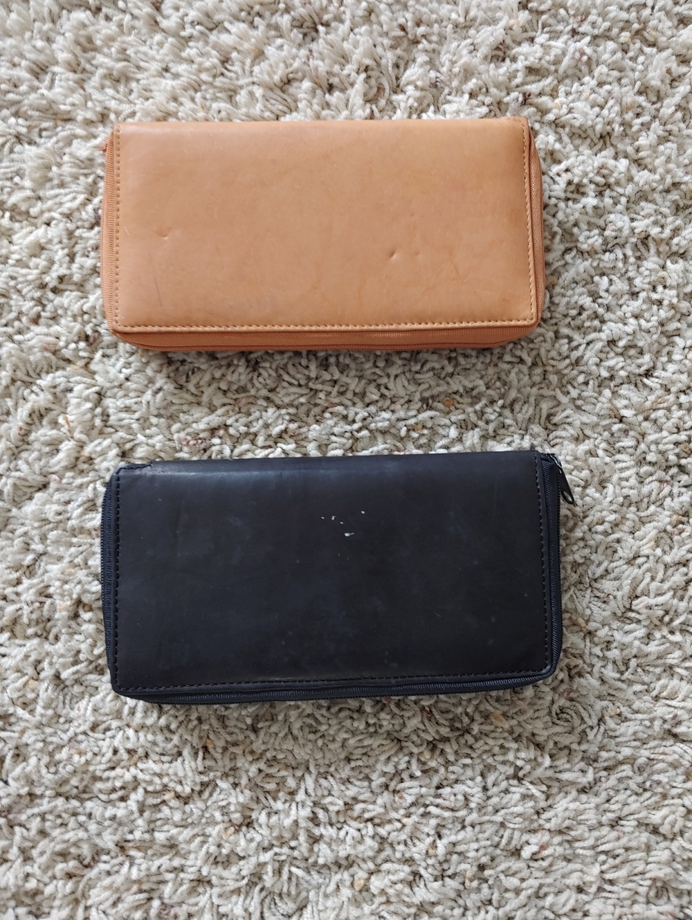 Tan and Black Leather Zip Wallets